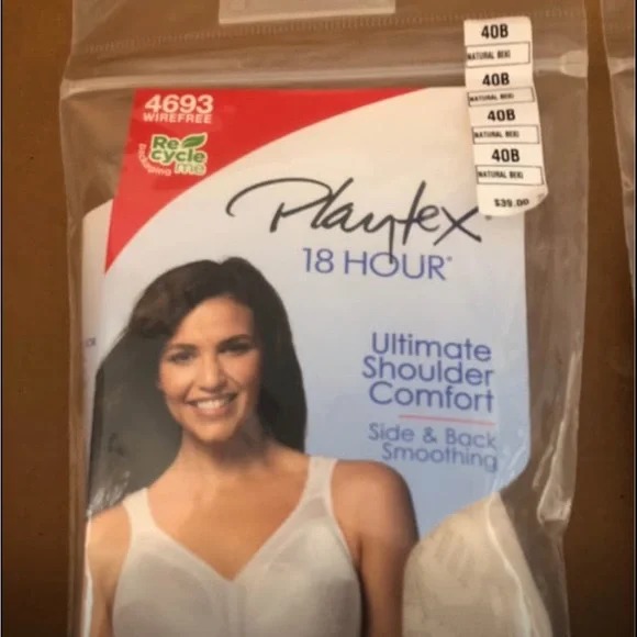 2 Playtex 18 Hour Ultimate Shoulder Comfort Bra Size 40B Natural Beige Wirefree - Picture 3 of 5
